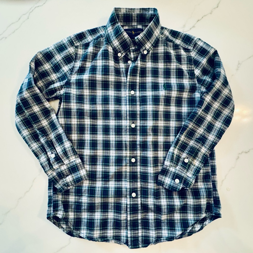 Ralph Lauren Boys Blue and White Checkered Button Down Shirt Size 7